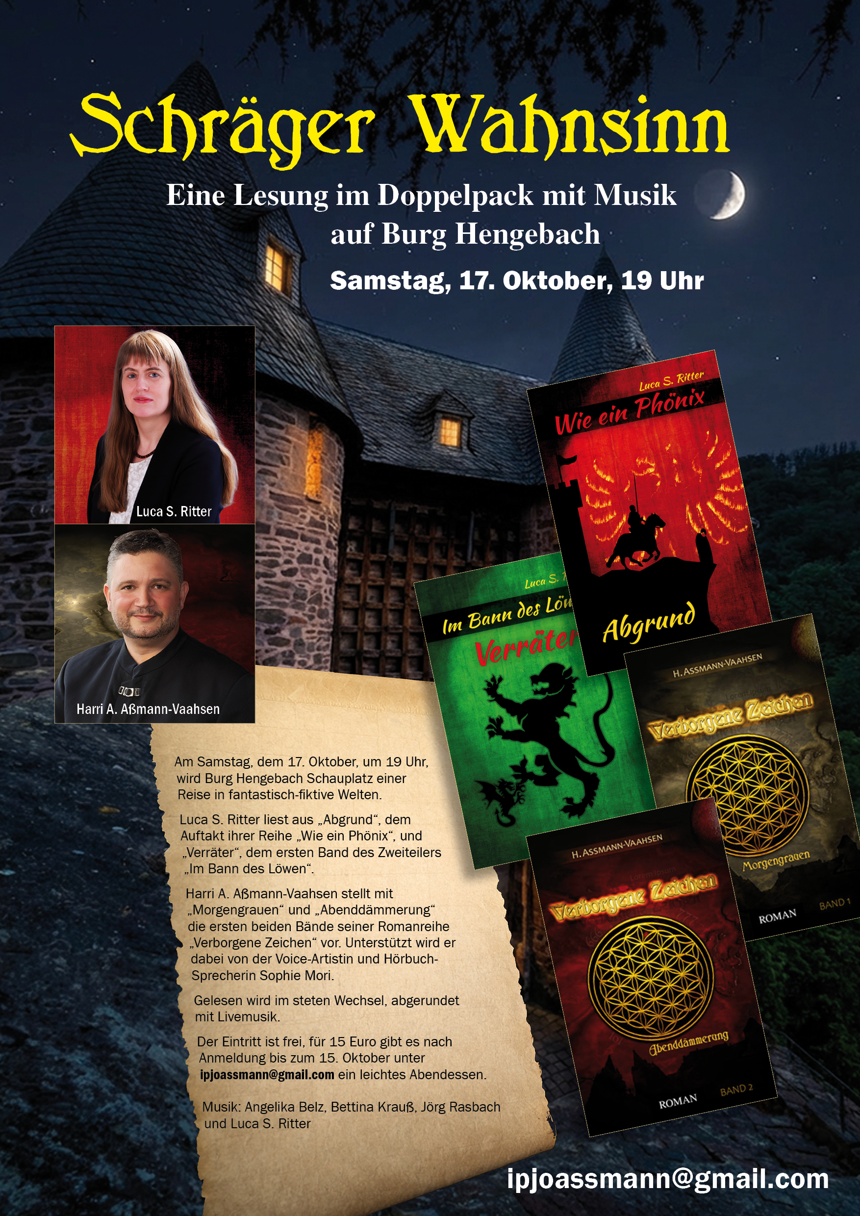 Lesungsposter Poster zur Lesung auf der Burg Hengebach in der Eifel in Heimbach